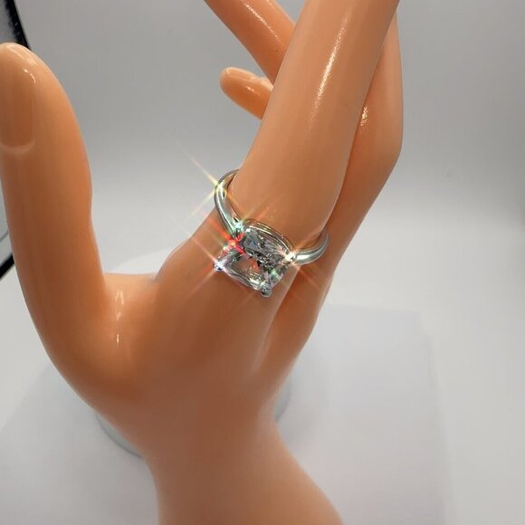 Cubic Zirconia Solitaire Ring Silver Tone - Picture 7 of 7